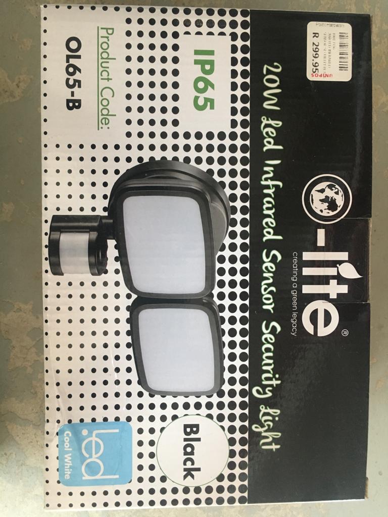 O-Lite 20W Led Infrared Sensor Security Light - Black - Point Hardware Johannesburg
